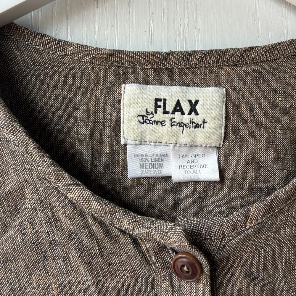 FLAX Rustic Brown Linen Collarless Button-Down Sh… - image 2